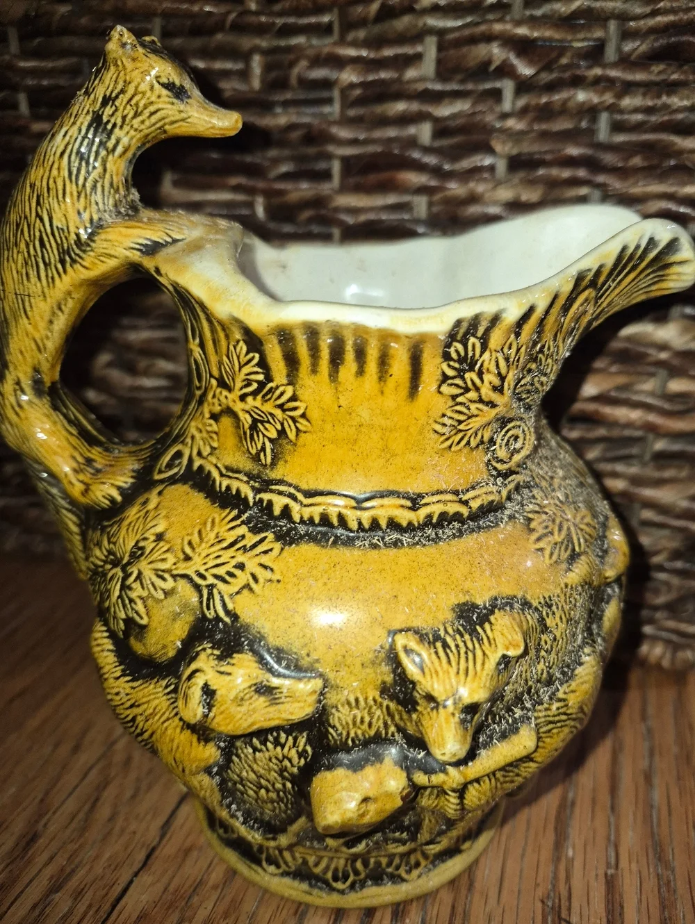 Antique Ceramic Pitcher, likely produced in the Bennington Pottery style